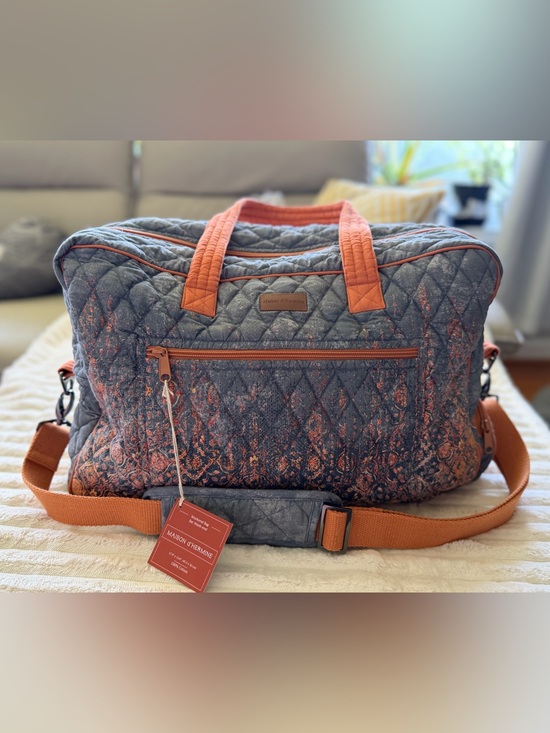 maidon d’hermine Handbags - Maison d’Hermine Quilted Weekender Bag in Slate Blue & Rust